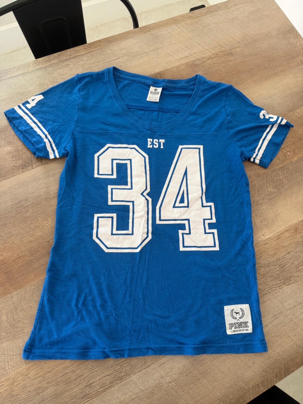 Victoria’s Secret PINK NFL Detroit Lions #34 Football Tee Blue | Size Large